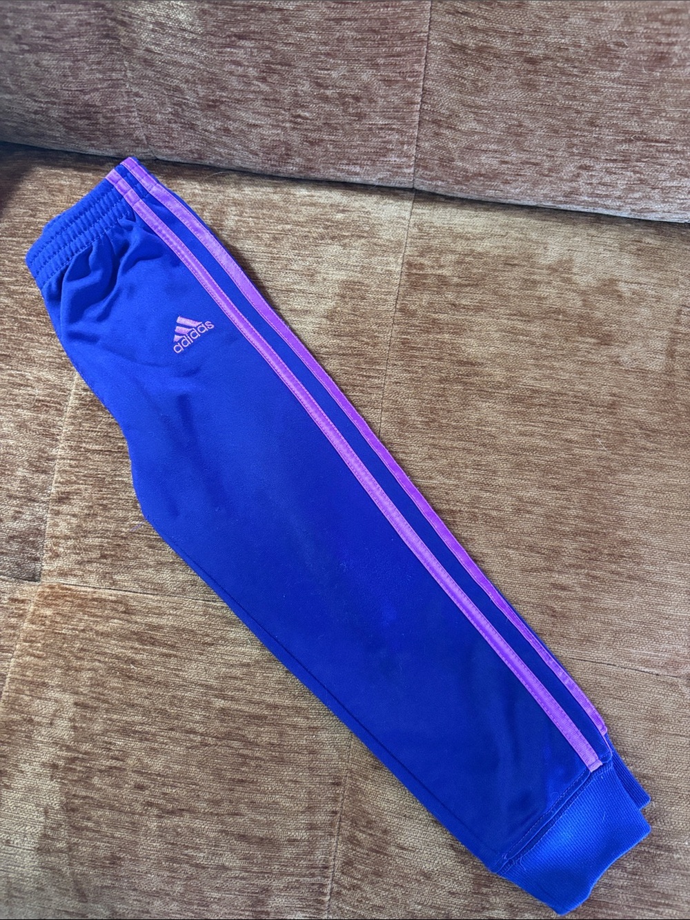 adidas Kids Blue Joggers with Pink Stripes